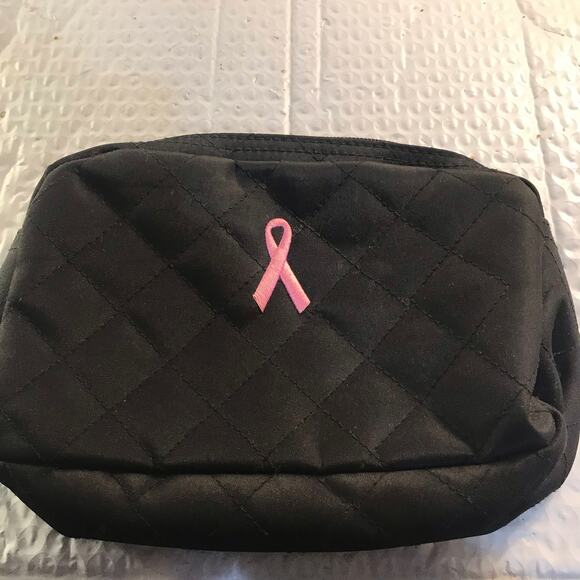 BREAST CANCER AWARENESS BLACK MAKEUP BAG with PINK RIBBON - Picture 1 of 8